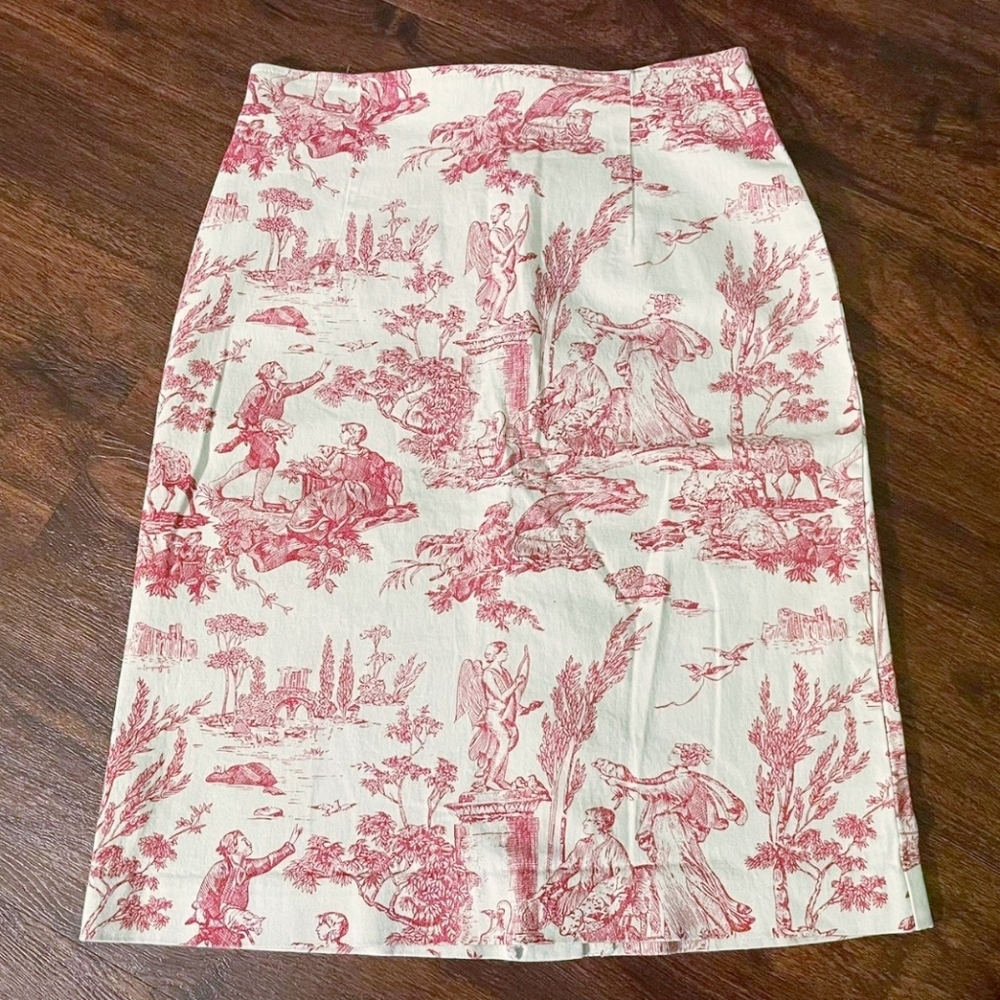 Vintage Red Toile Skirt Size Small